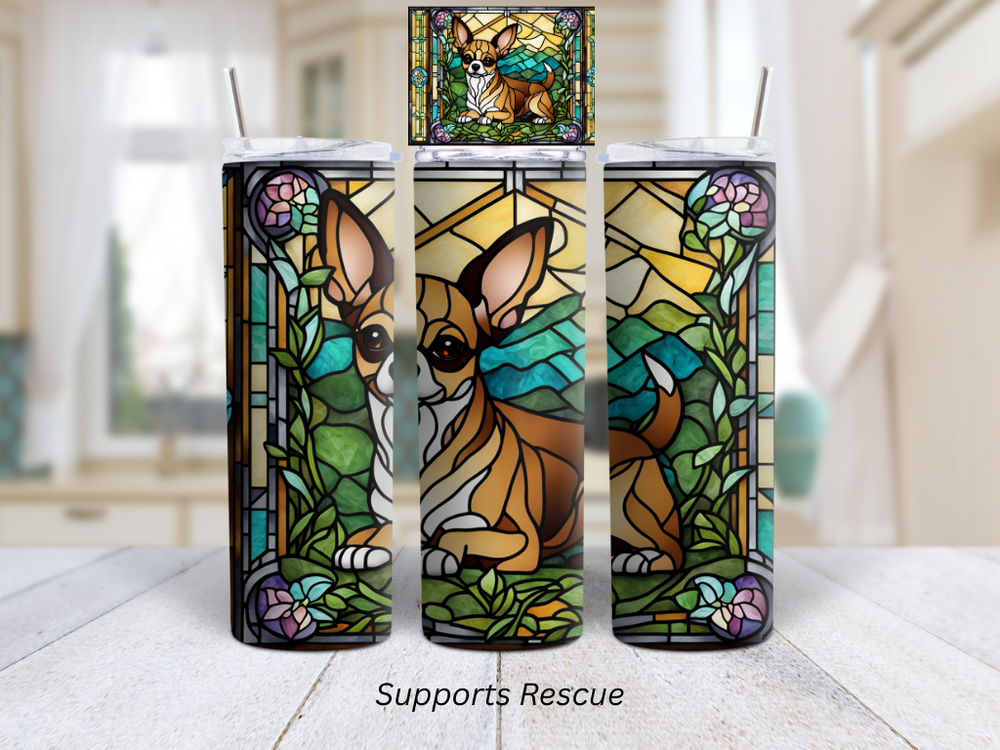 Stained Glass Chihuahua Dog Vibrant 20oz Stainless Steel Insulated Tumbler
