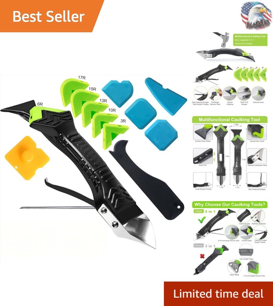 5-in-1 Caulking Tool Kit with 6 Silicone Pads for Smooth Repairs