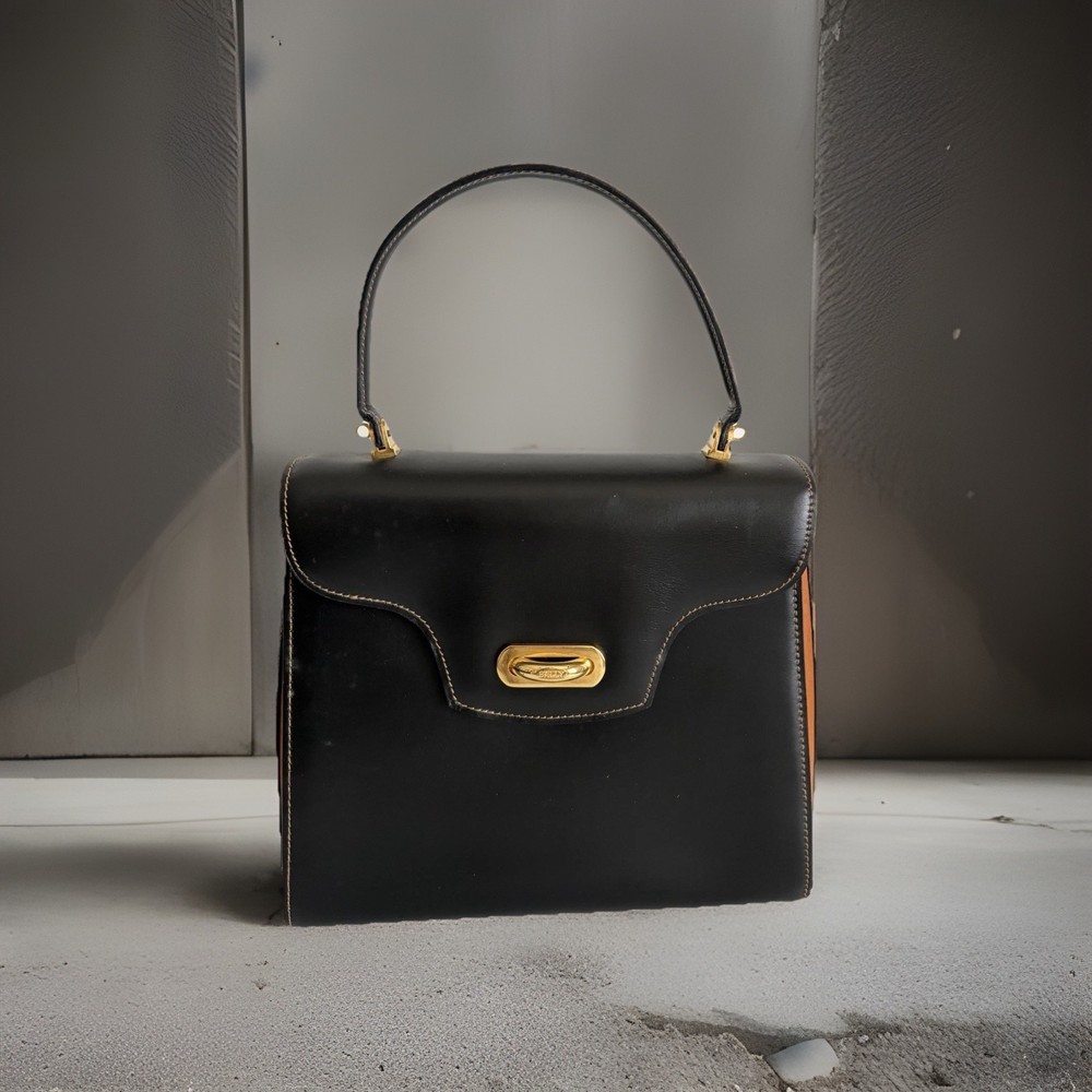 Authentic Bally Handbag Black Blown Leather From Japan 0857