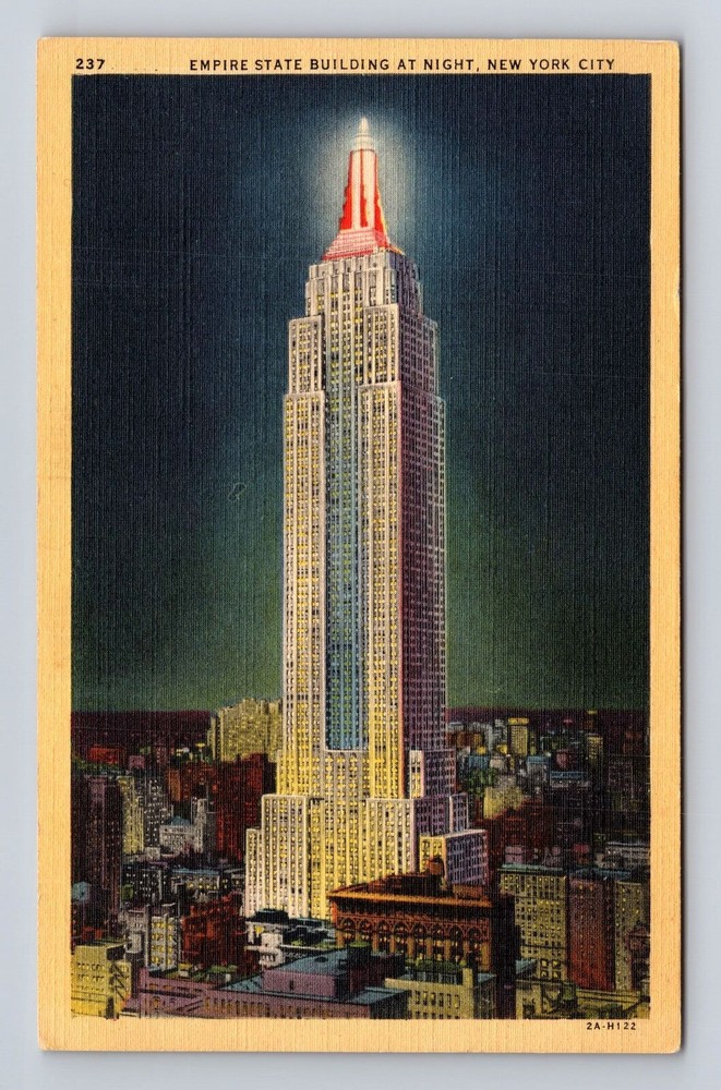 New York City-NY, Empire State Building Illuminated At Night, Vintage Postcard