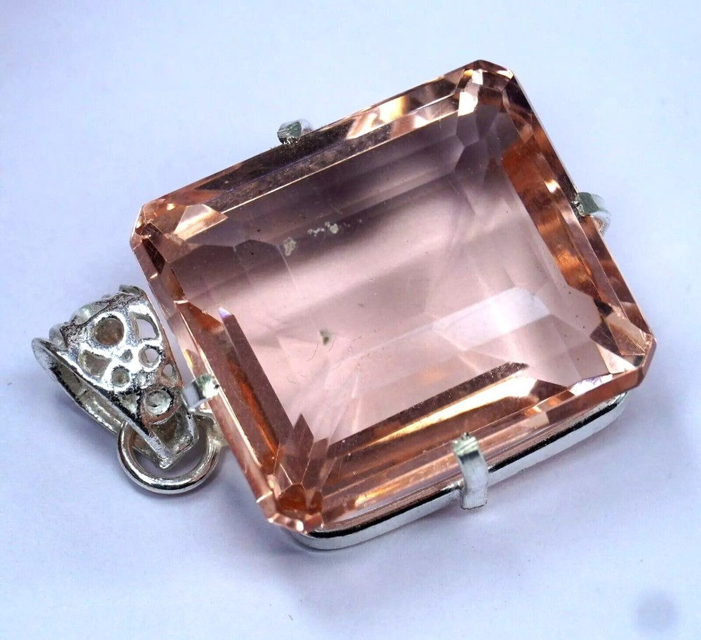 Peach Topaz 94.45 Ct Emerald Cut Sterling Silver Pendant