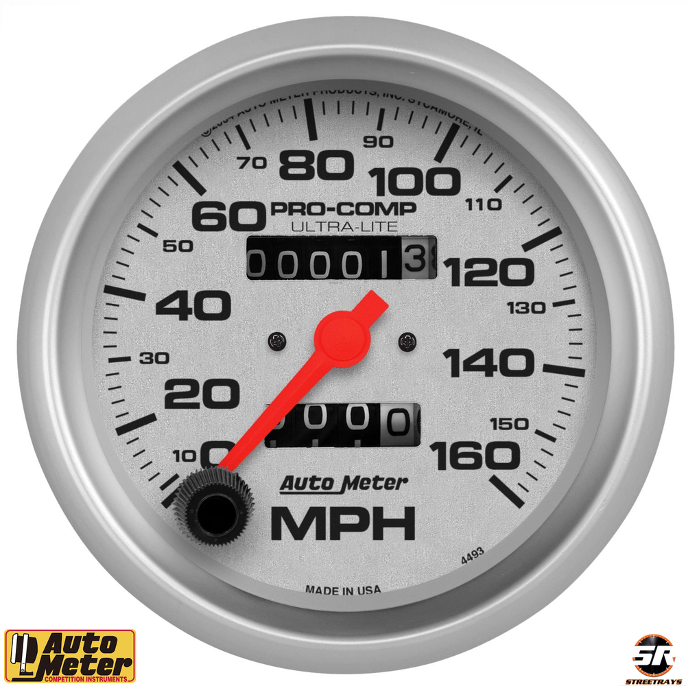 Autometer Ultra Lite In Dash Mechanical SIlver 3 3/8