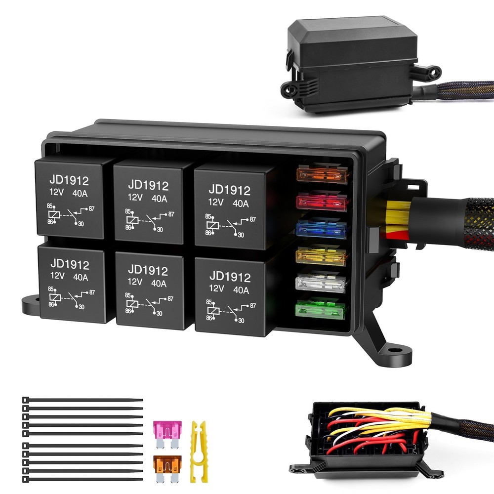 Waterproof 12V Relay Fuse Box Kit with Pre-Wired Harness for Automotive Use