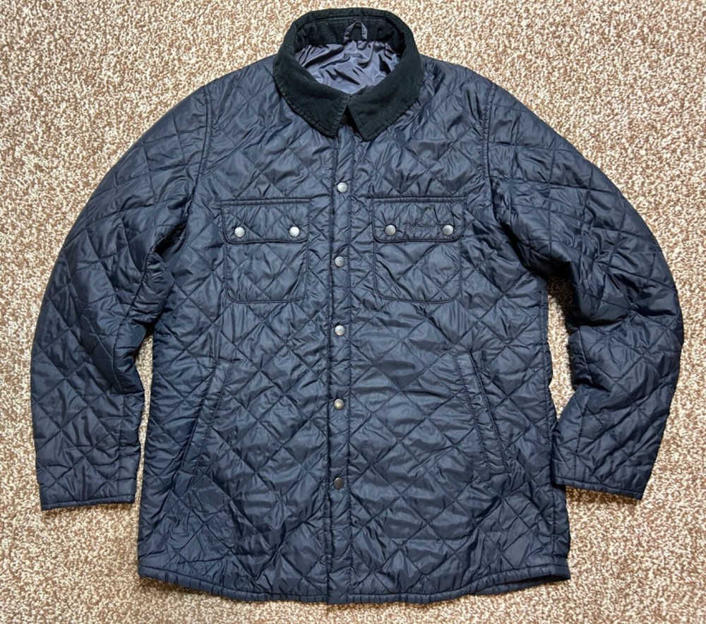 BARBOUR Mens Jacket Akenside model Blue Quilted coat popper fasten size XL