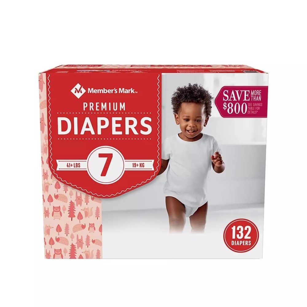 Members Mark Premium Baby Diapers Size 7 (41+ Pounds), 132 Count