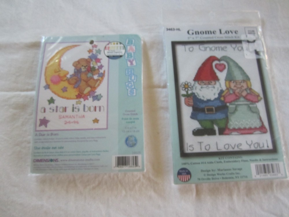 2 Cross Stitch Kits A STAR IS BORN & TO GNOME YOU IS TO LOVE YOU Both NEW