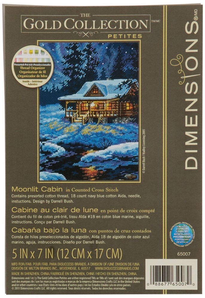 Gold Collection Counted Cross Stitch Kit, Moonlit Cabin, 18 Count Navy Blue A...