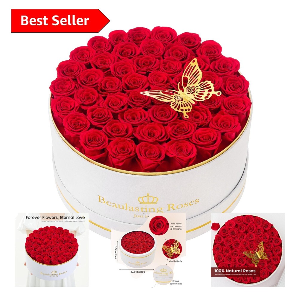 Real 47-Rose Preserved Flower Box in Red Velvet - Ultimate Gift for Any Occasion