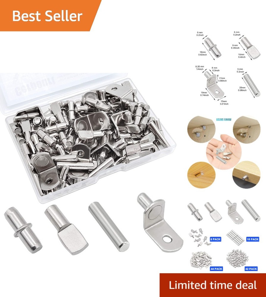 Nickel Plated Shelf Support Pegs 104 Pieces for Cabinets and Bookcases