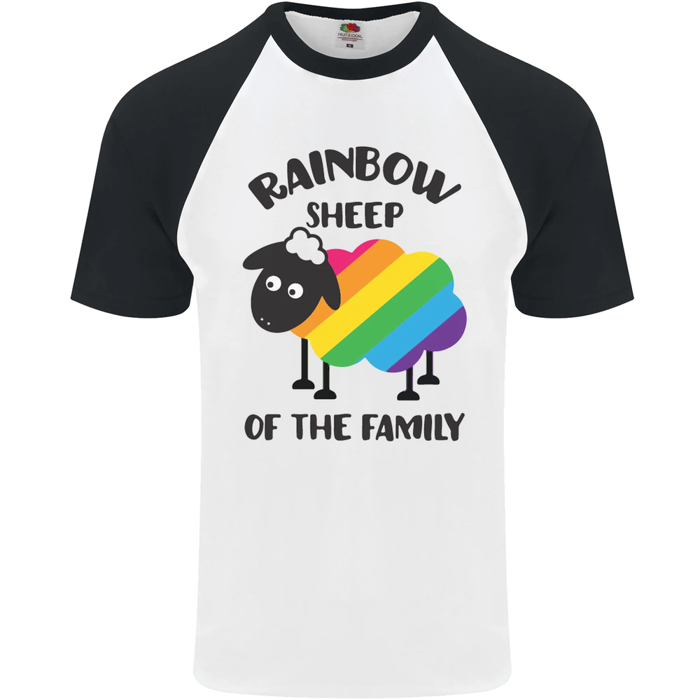 Rainbow Sheep Funny Gay Pride Day LGBT Mens S/S Baseball T-Shirt-image