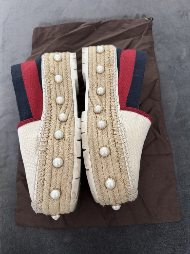 Gucci Pearl Embellished Platform Espadrille Slides EU 40.5 US 10.5