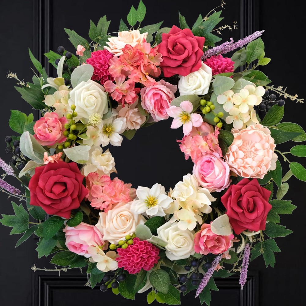 22 Inch Spring/Summer Floral Wreaths for Front Door,Artificial Decoration Wre...