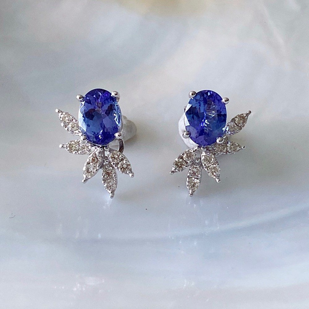 2.5ct Oval Blue Sapphire & Moissanite Sterling Silver Earrings for Women