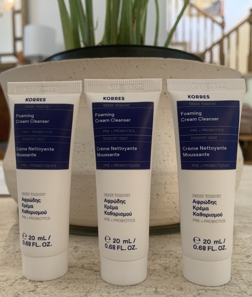 3-Pack Korres Greek Yoghurt Foaming Cream Cleanser Travel Size 0.68oz/20ml Sealed for Fresh Clean Skin