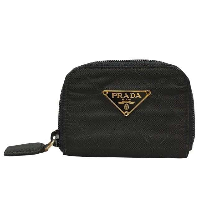 Prada Small Round Coin Holder Wallet with Triangle Logo and Zipper