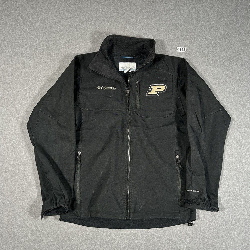 Columbia Jacket Mens Small Black Omni-Shield Full Zip Windbreaker Purdue Boiler
