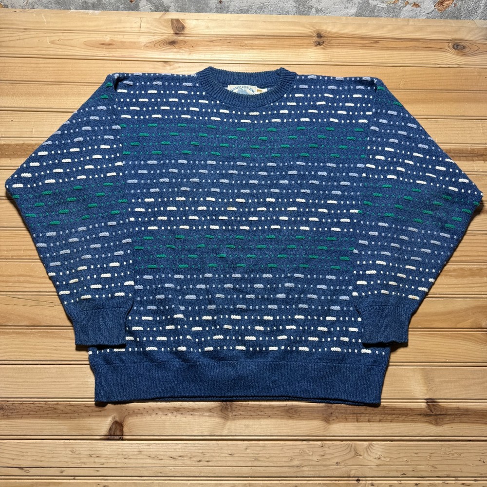 Vintage 90s Coogi Style 3D Knit Geometric Crewneck Pullover Sweater USA Made XL