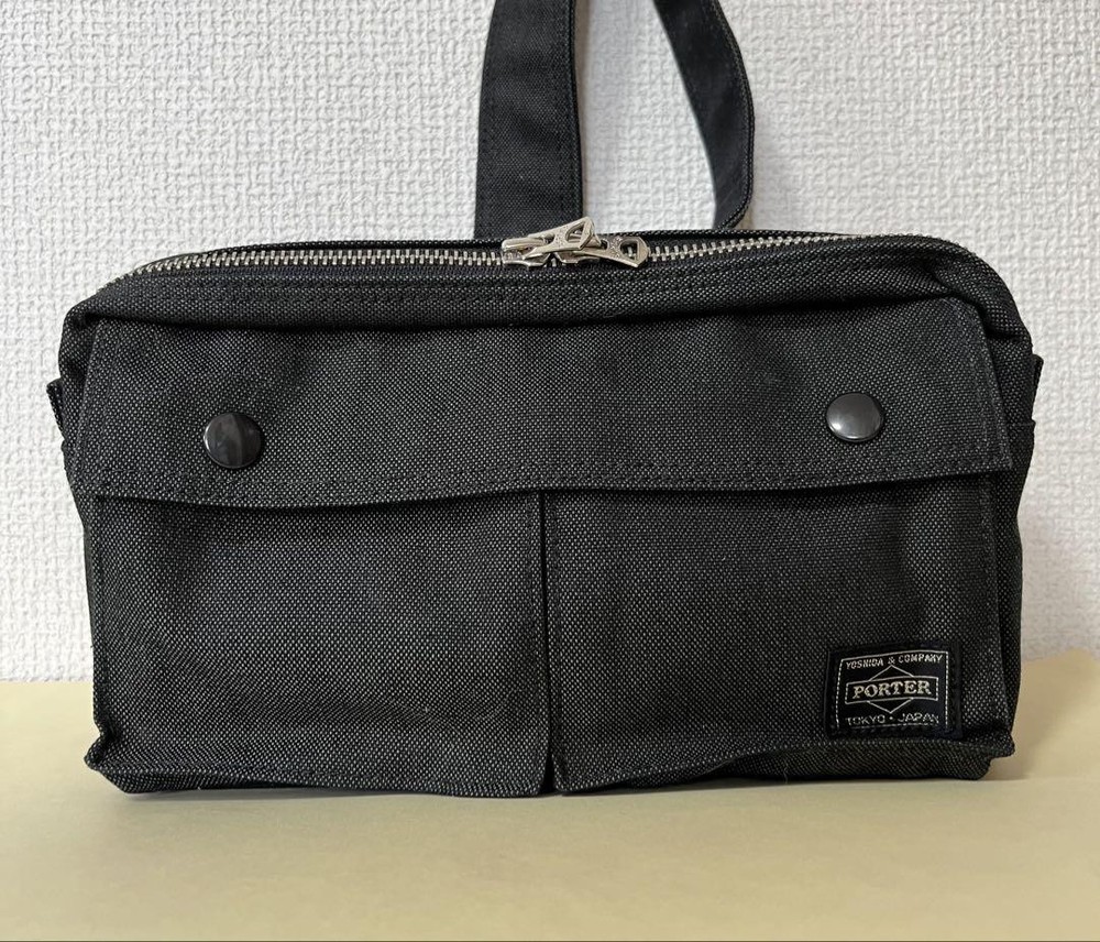Porter Nylon Denim Body Bag Waist Pouch Gray 13x24cm Unisex