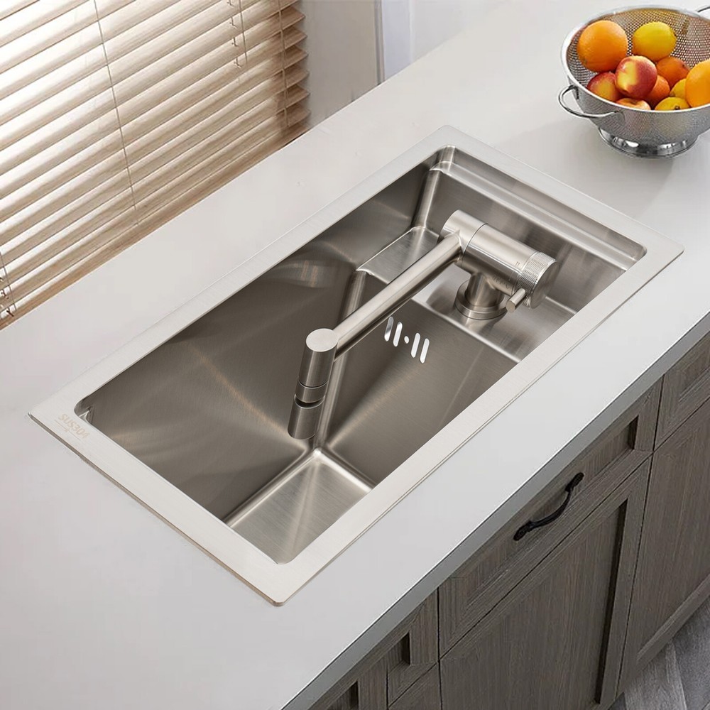 Stainless Steel Single Bowl Bar Sink Set with Hidden Folding Faucet