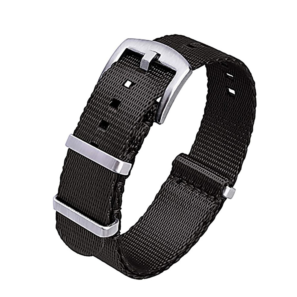 Black 20mm Steel Pin Buckle Strap Military Canvas Wrist Watch Bracelet