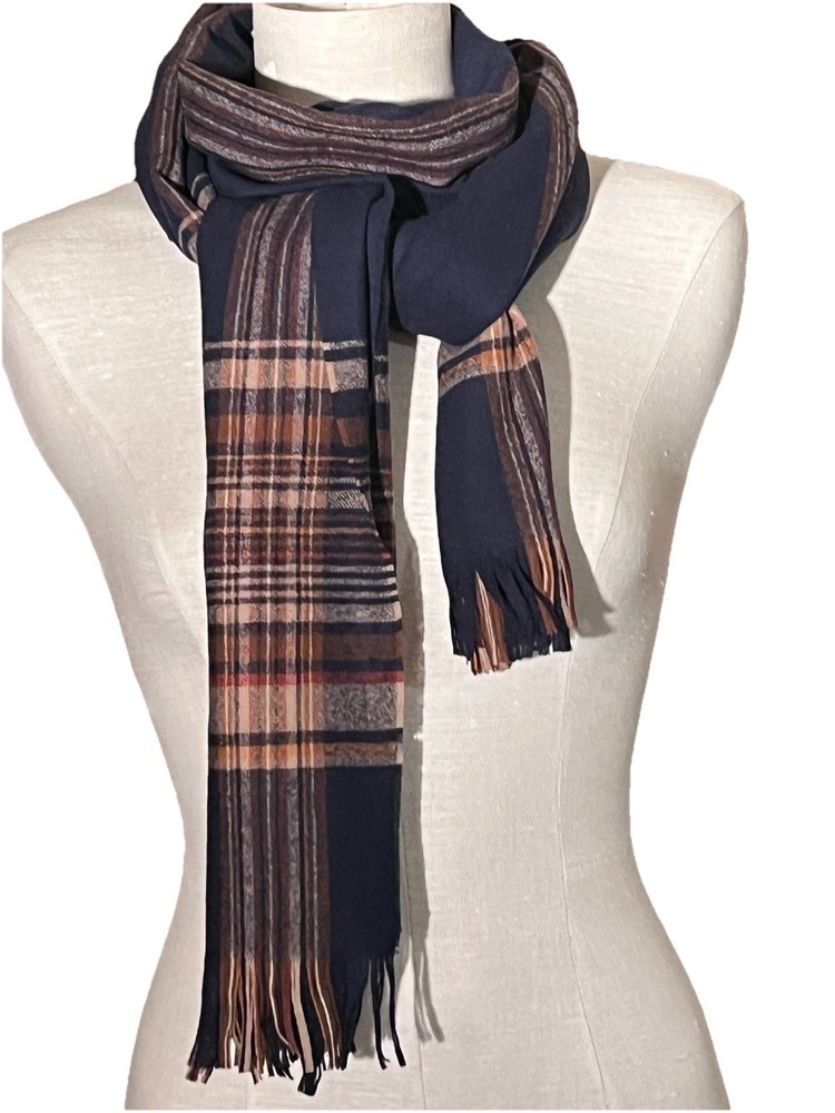 PENDLETON 100% Virgin Wool Blue Plaid Scarf 80x20 1970s USA Made  