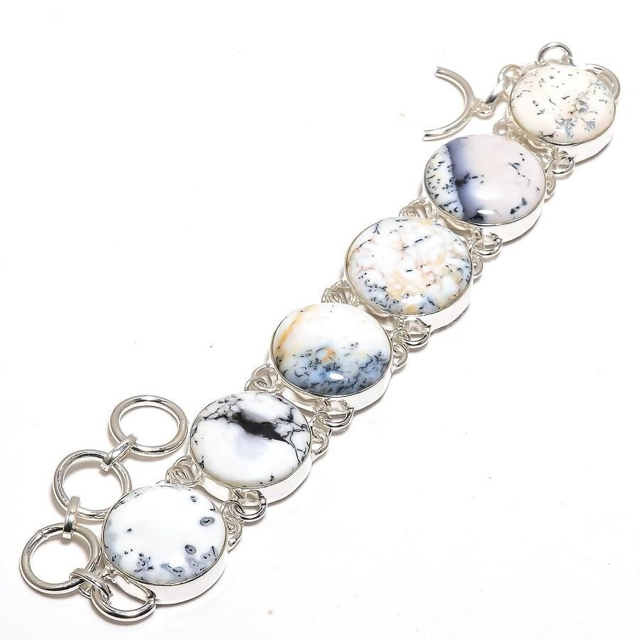 Cyber Monday Deal Dendrite Opal Stone 925 Silver Boho Chain New Bracelet Jewelry-image