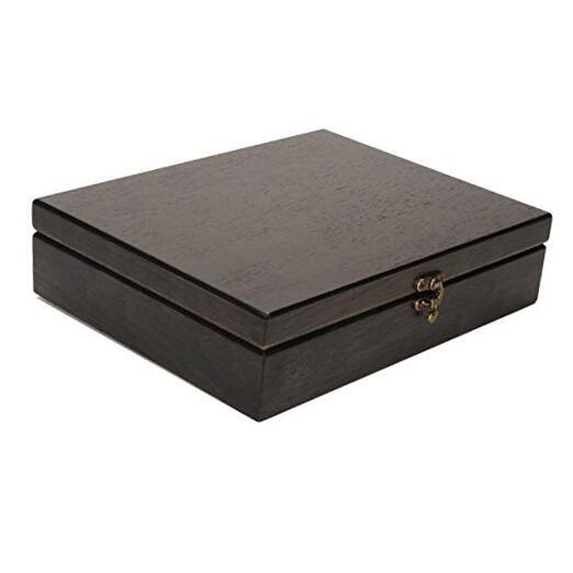 Old World Wooden Treasure Box with Brass Latch (Black Stained) Black-stained