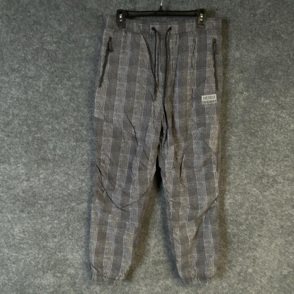 Mens American Eagle Gray/Blue Plaid Joggers Size Medium EUC Adult