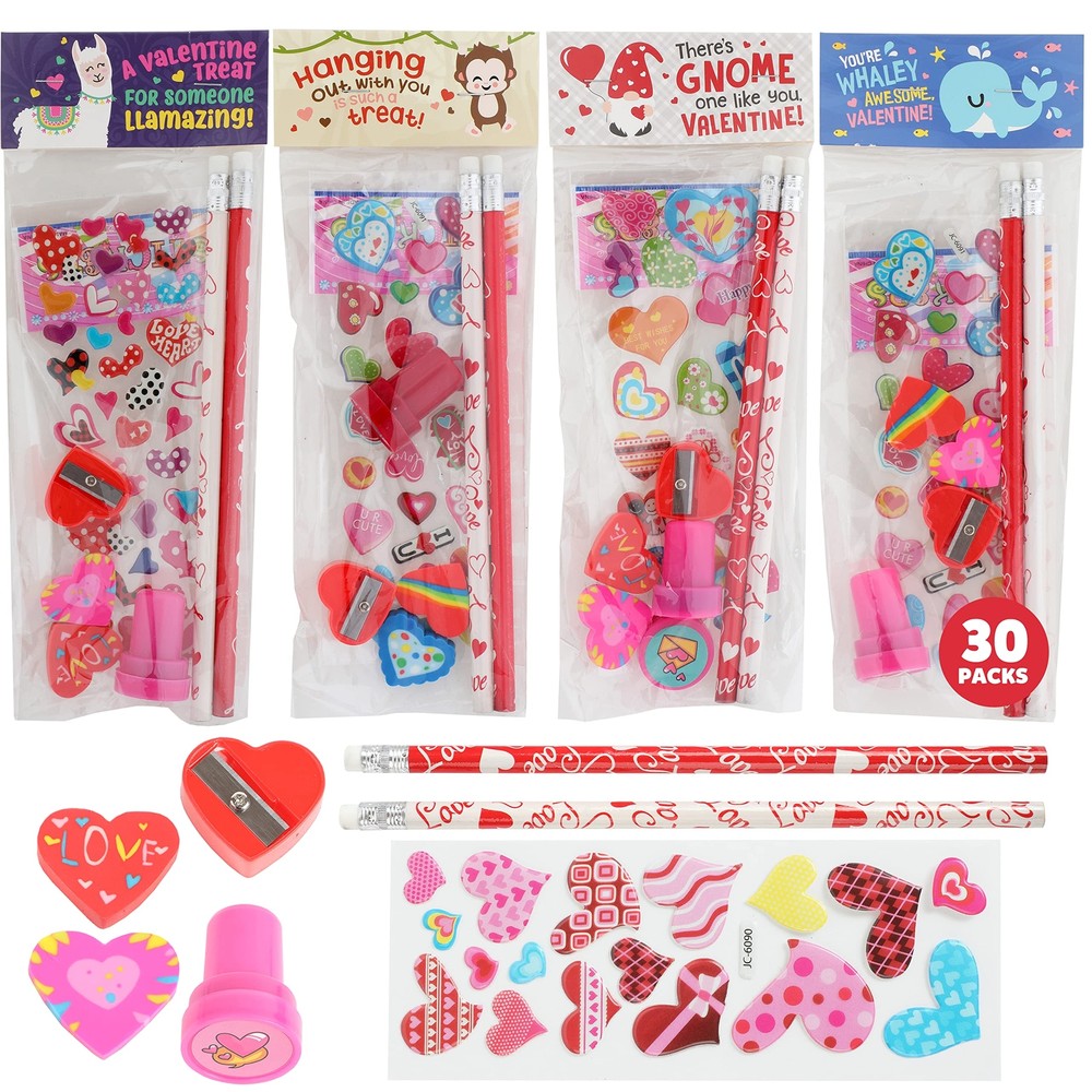 30-Pack Valentine's Day Cards for Kids – Classroom Party Favors and Gifts