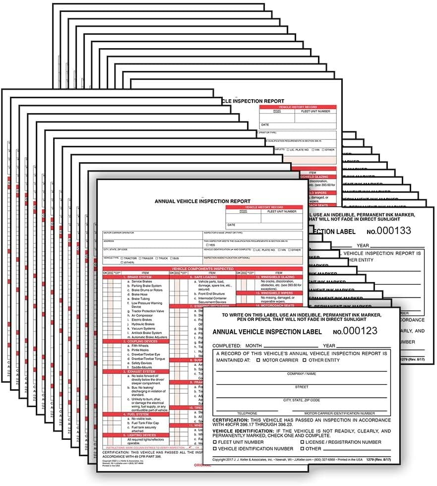 J. J. Keller 25-Pack, Annual Vehicle Inspection Report Form & Adhesive Vinyl Lab