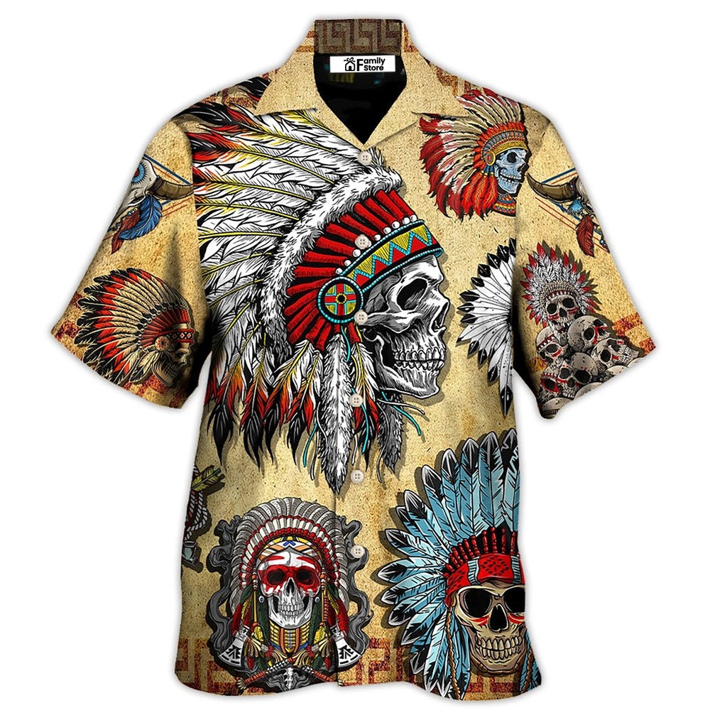Vintage Native American Skull Art Hawaiian Aloha Shirt