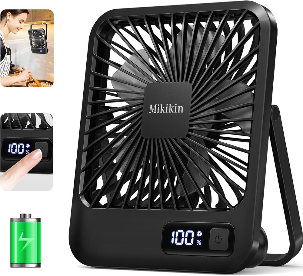 Desk Fan Battery Operated, Portable USB Rechargeable Fan, 2000mAh a-Black