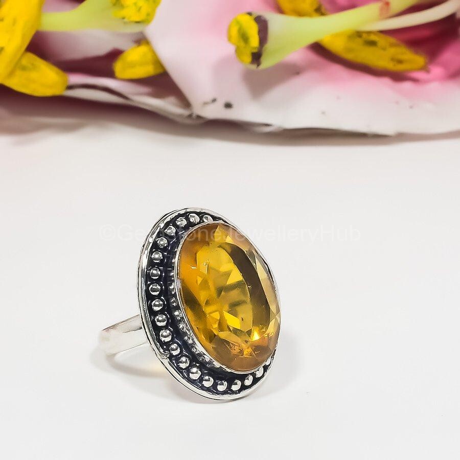 Cyber Monday 925 Silver Citrine Gemstone Anniversary Wedding Statement Ring Sale-image