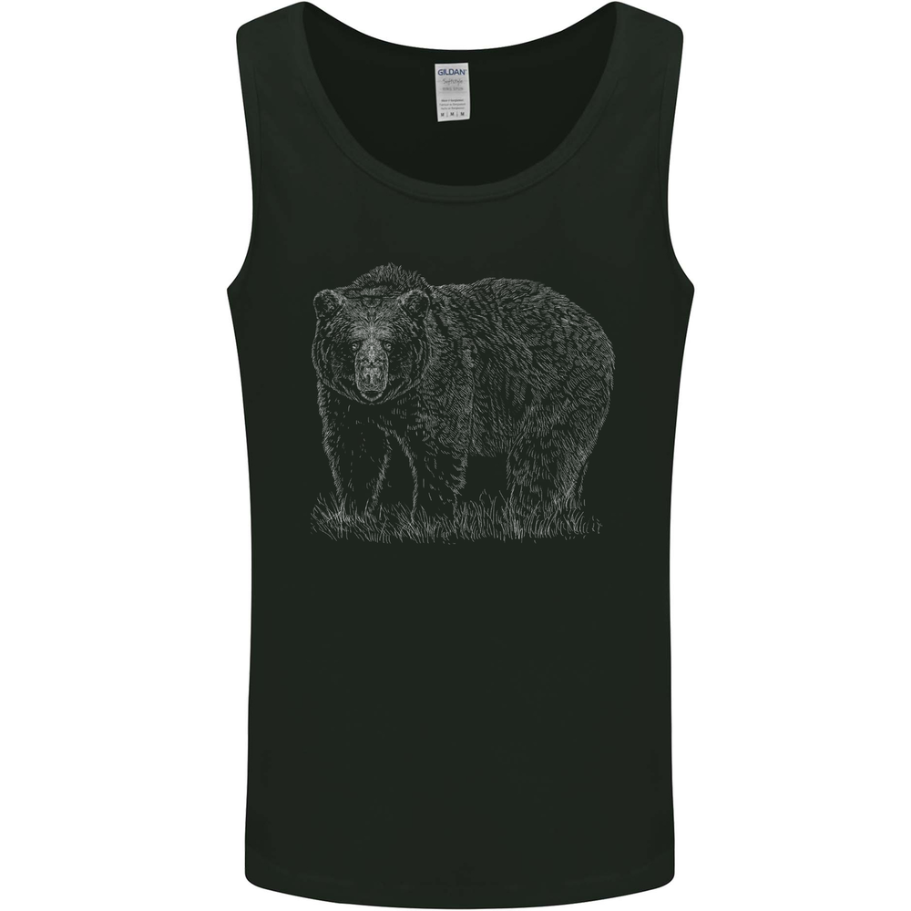Grizzly Bear White Print Mens Vest Tank Top