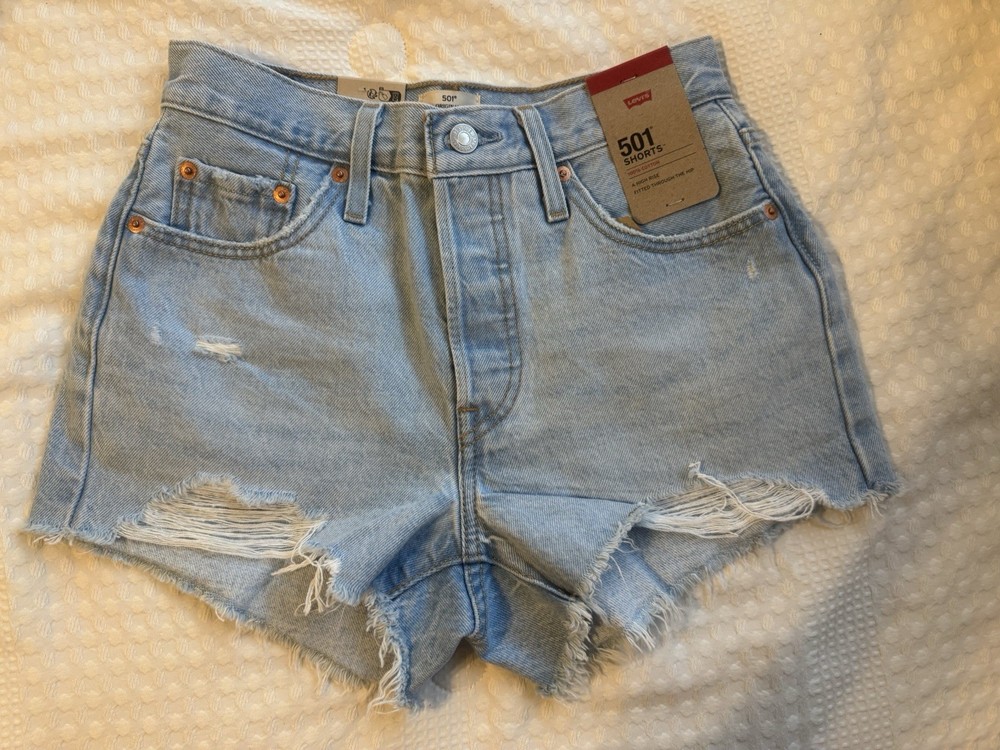 Levi's 501 Women's High Rise Cut Off Denim Shorts Light Blue 100% Cotton Size 25