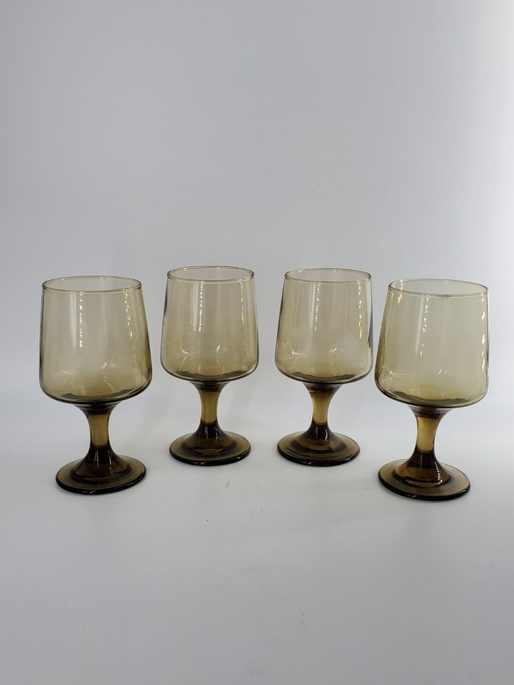 Set of 4 Vintage MCM Libbey TAWNY ACCENT Footed Goblets BROWN 5¾