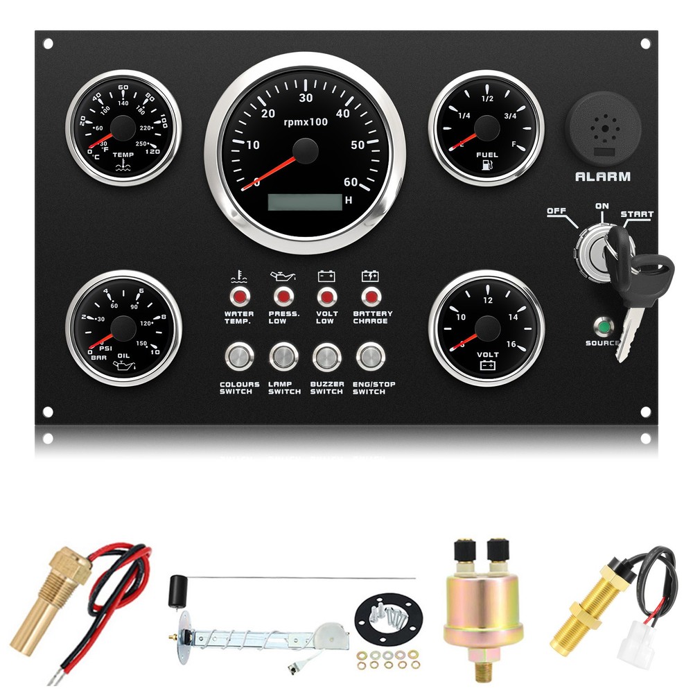 5 Gauge Set with Instrument Panel 0-6000 RPM Tachometer For Marine Boat Yacht