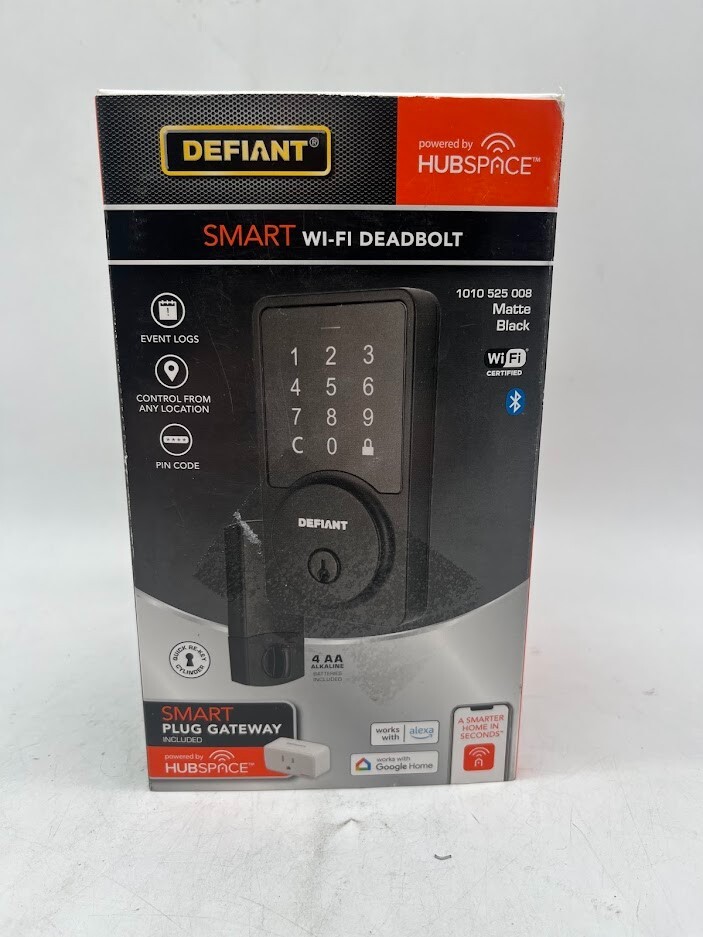 Defiant Square Matte Black Smart Wi-Fi Deadbolt with Hubspace Compatibility  