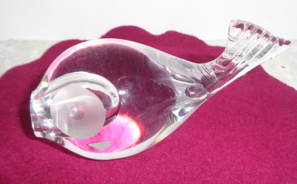 VINTAGE HADELAND OF NORWAY CRYSTAL GLASS BLOWFISH FIGURINE-SIGNED on BOTTOM