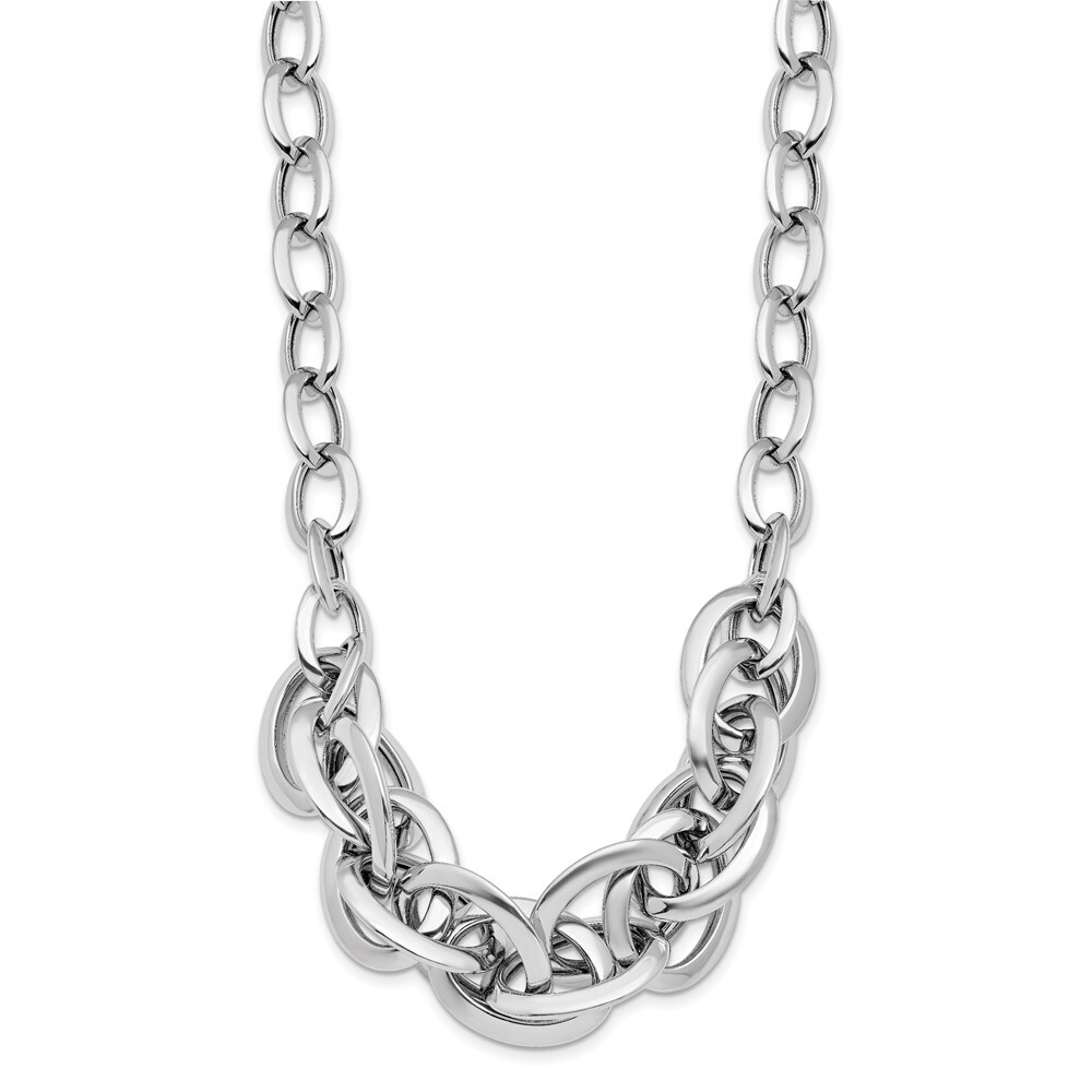 Sterling Silver Rhodium-plated Polished Fancy Link Necklace 18