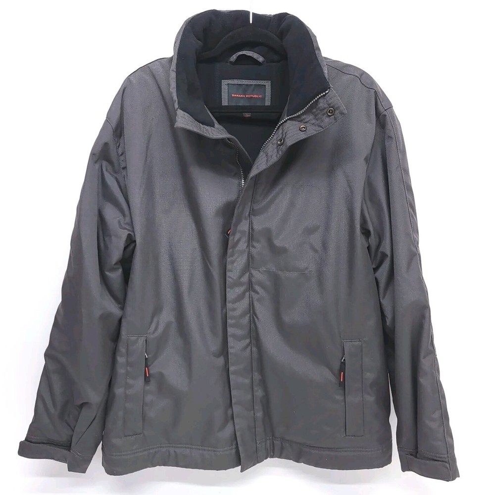 Y2K Mens Grey Hooded Rain Jacket by Banana Republic Size L 2004 Excellent