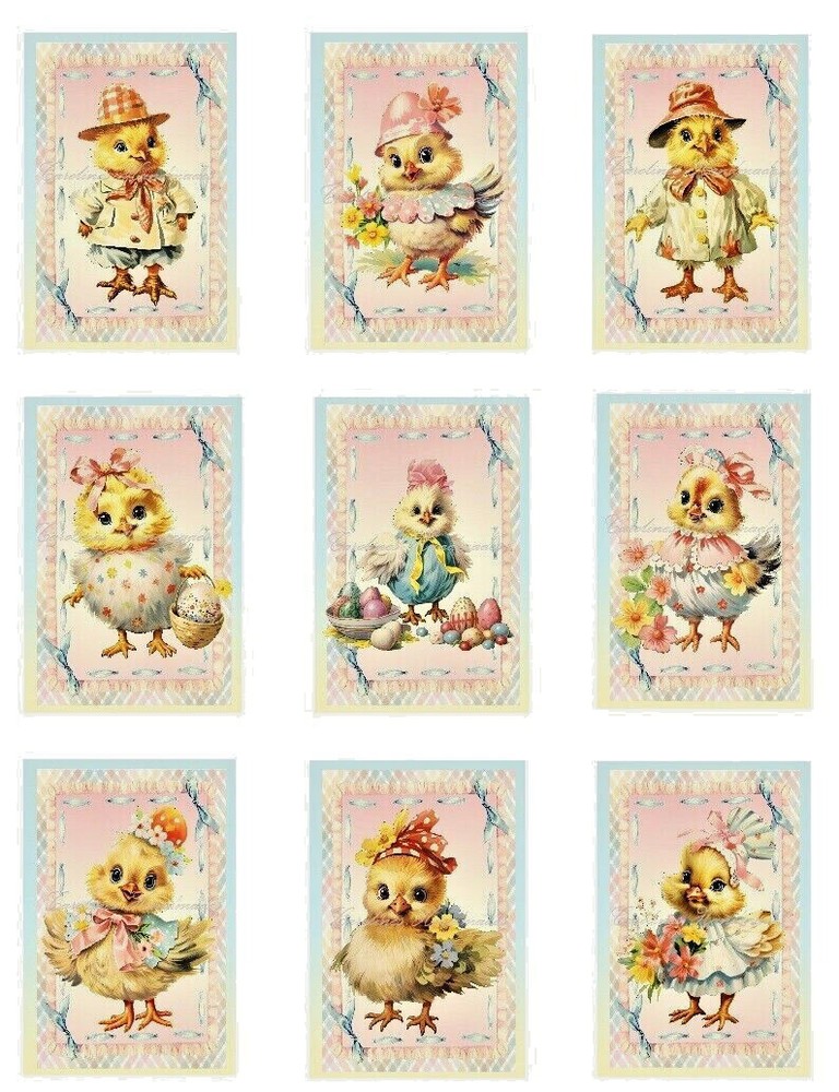 Cute Vintage Easter Chicks A MULTI-SIZE SET Cotton Fabric Quilt Blocks