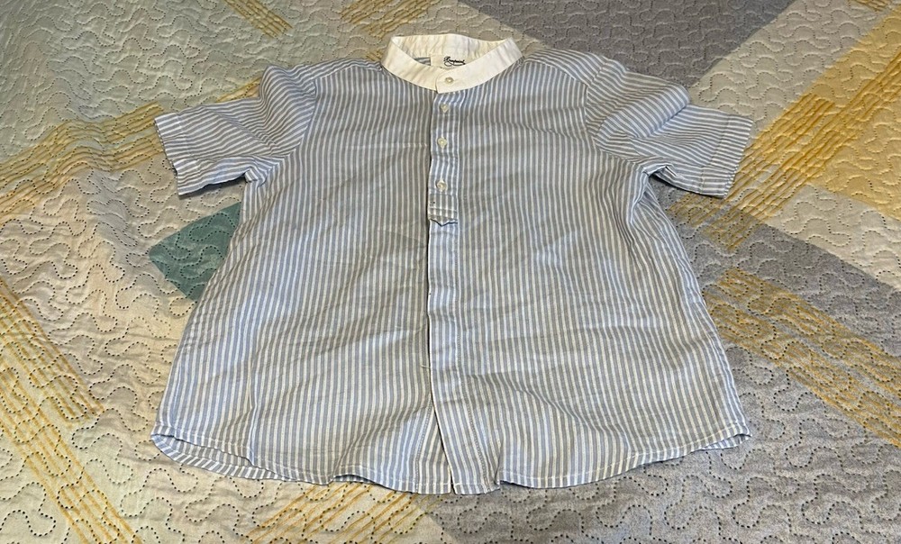 Bonpoint Size 8 Striped Button Shirt Blue White Collared Cotton