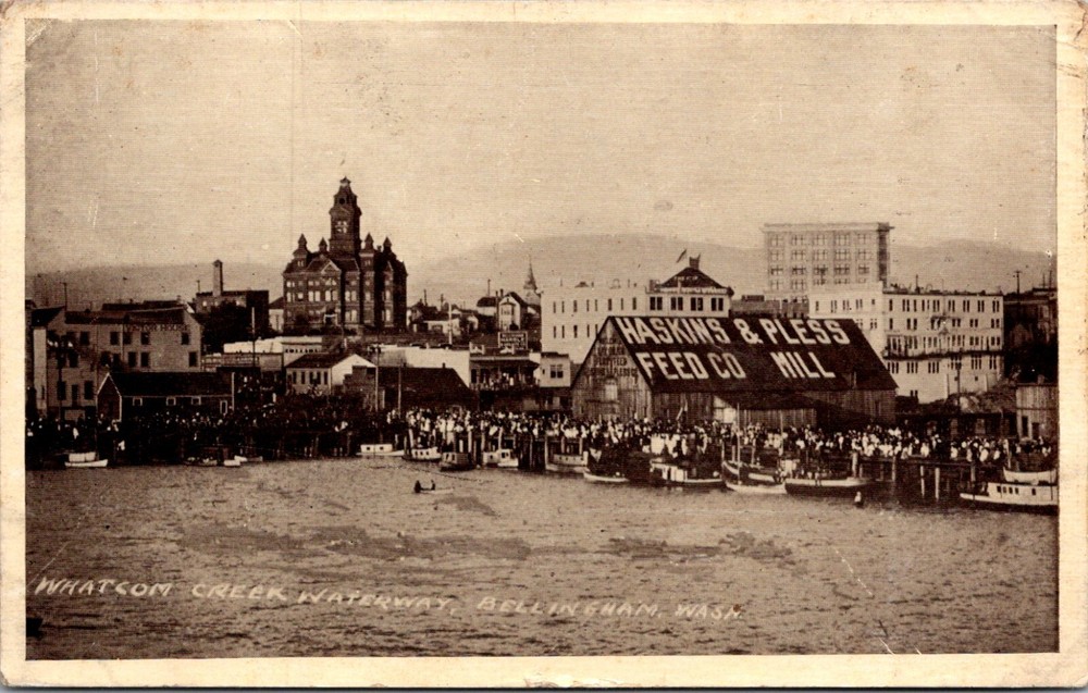 Bellingham Washington Whatcom Creek Waterway Haskins & Pless 1912 Postcard 23663
