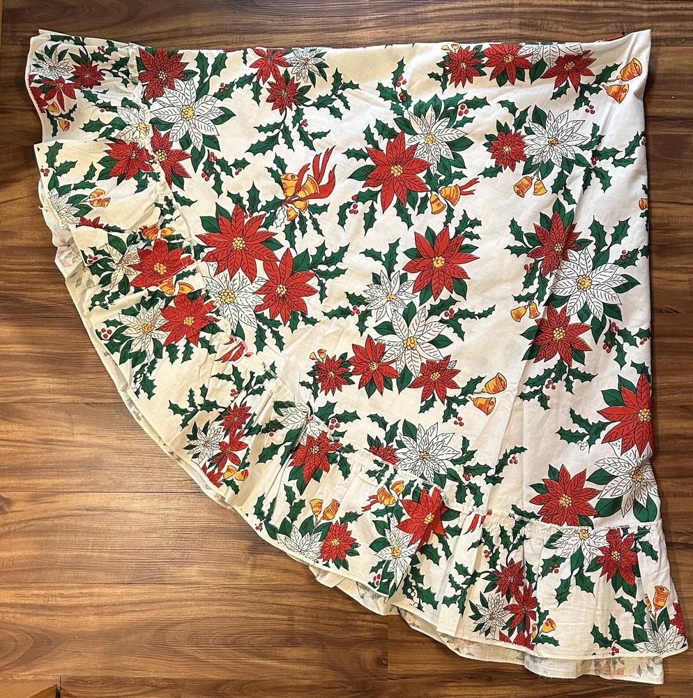 Vintage Poinsettia Ruffle Edge Round Tablecloth