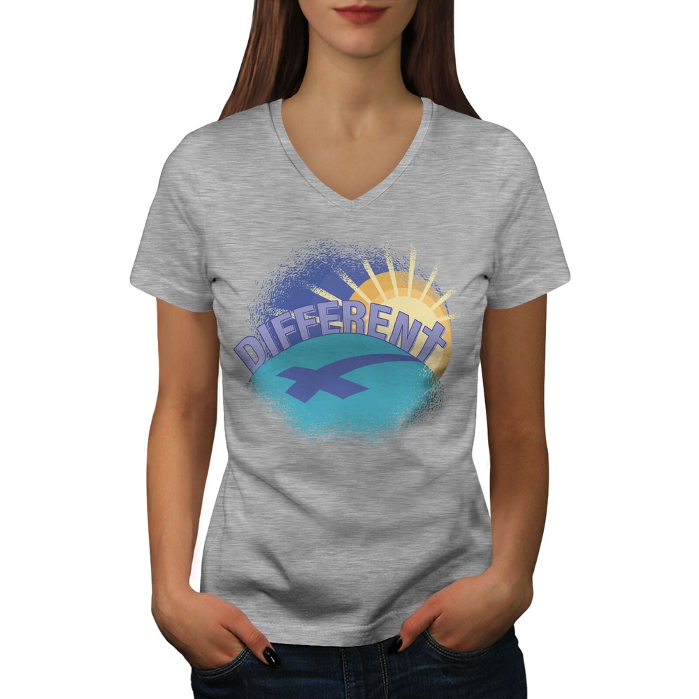 Wellcoda Different Horizon Sunrise Optimism Womens V-Neck T-shirt