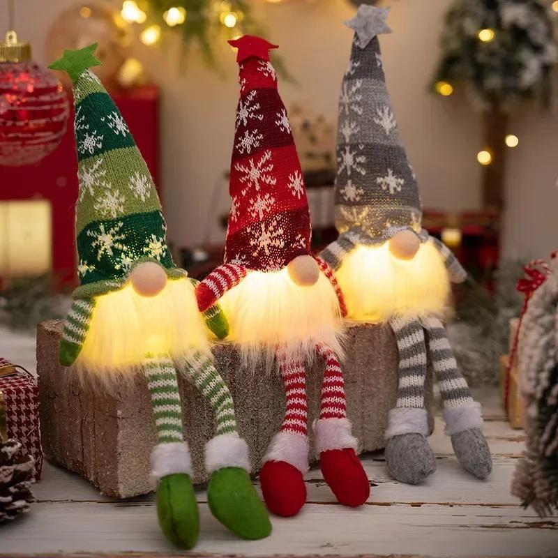 Christmas Faceless Doll Gnome Ornaments LED Light Plush Knitting Crafts Tree Pen