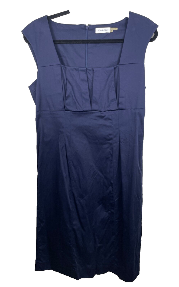 Calvin Klein Womens Size 10 Blue Cotton Stretch Square Neck Sleeveless Sheath Dress