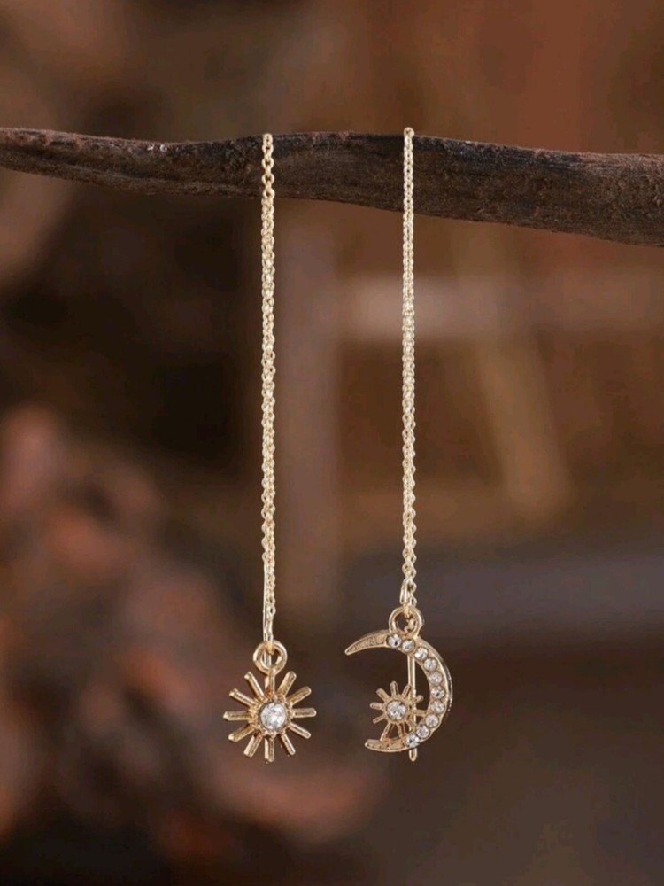 14K Gold Sun Moon Threader Earrings Elegant Birthday Gift for Women