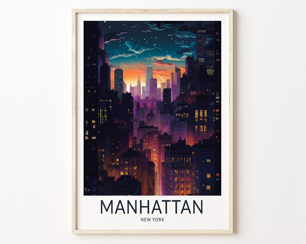 Dark Night Manhattan New York City Travel Poster Wall Art